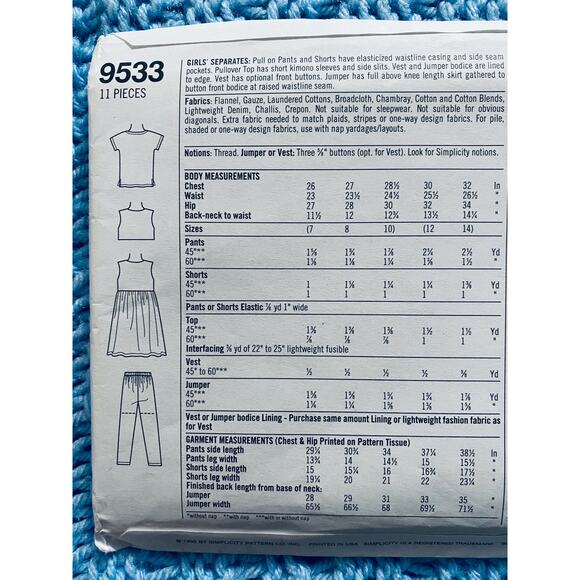 Simplicity Sewing pattern 9533 girls jumper top skirt pant - Picture 4 of 5